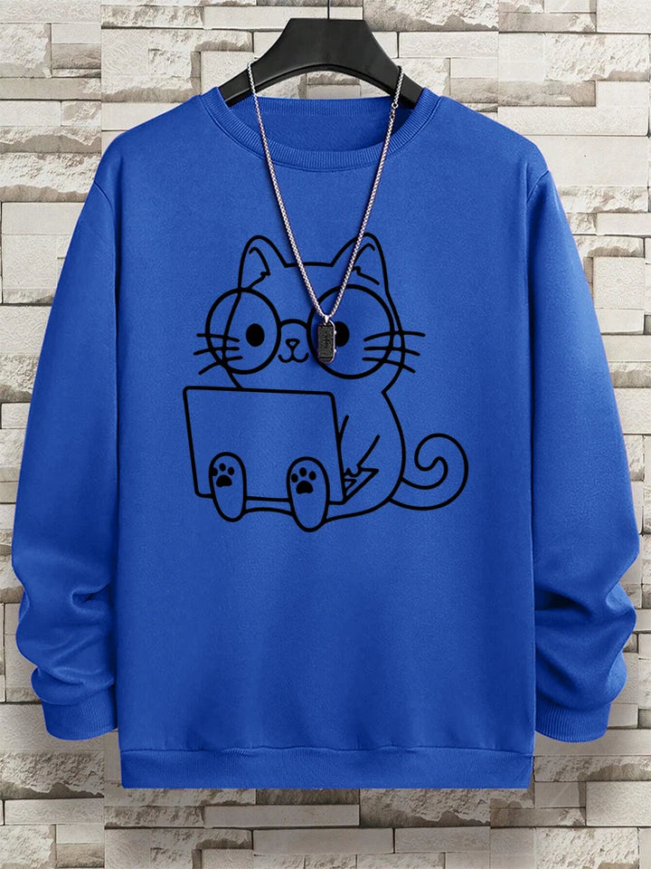 Gentleman Cat Print Men's Hoodie - Hip Hop Streetwear Pullover Sweatshirt