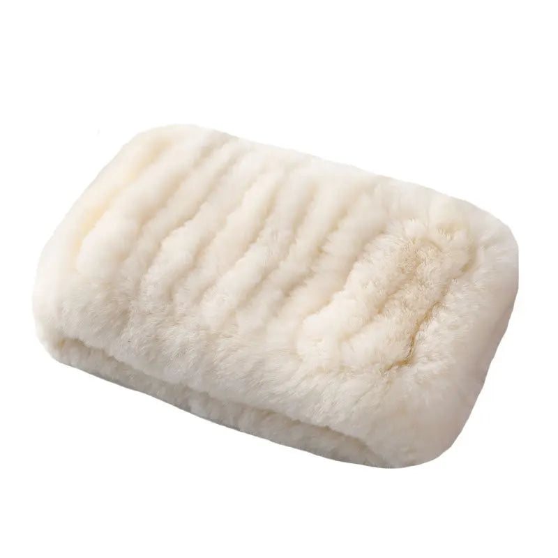 Real Rex Rabbit Fur Scarf - Women's Handmade Knit Cowl & Headband for Winter