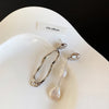 Asymmetric Freshwater Pearl Studs - Elegant Long Metallic Earrings