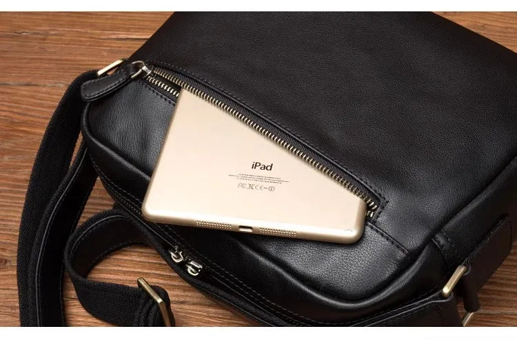 Leather Messenger Bag - Casual Crossbody with Zipper Design