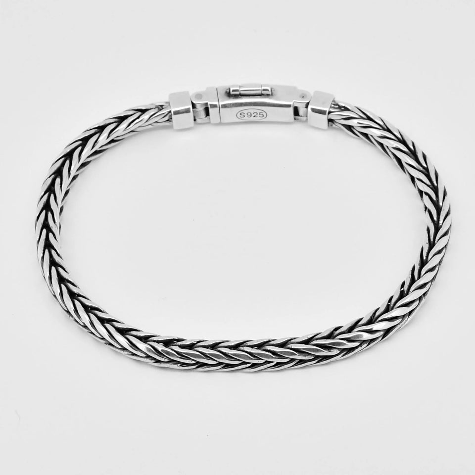 Handmade S925 Sterling Silver Bracelet - Retro Woven Style