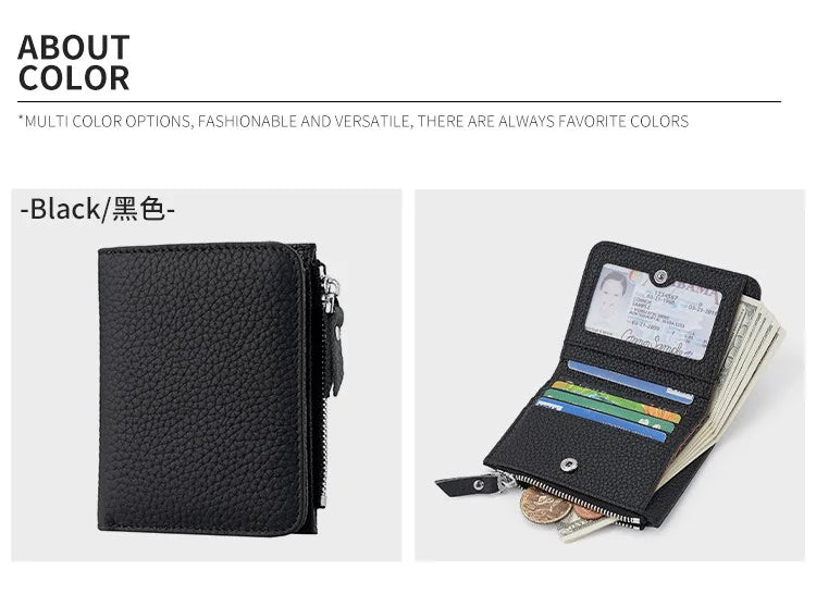 RFID Blocking Women's Leather Wallet - Compact Multi-Card Bifold Purse