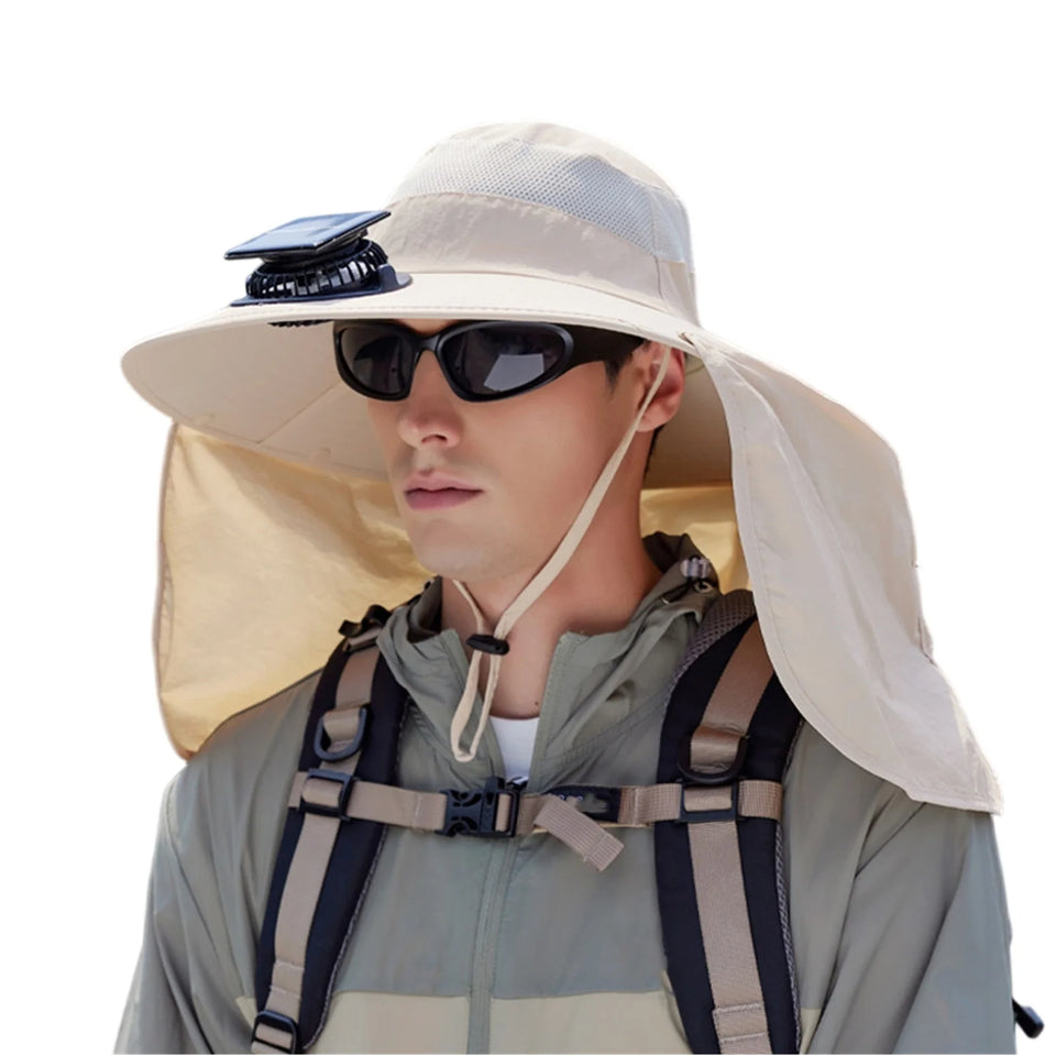 Solar-Powered Fan Hat - Outdoor Cooling Cap with Adjustable Brim & UV Protection