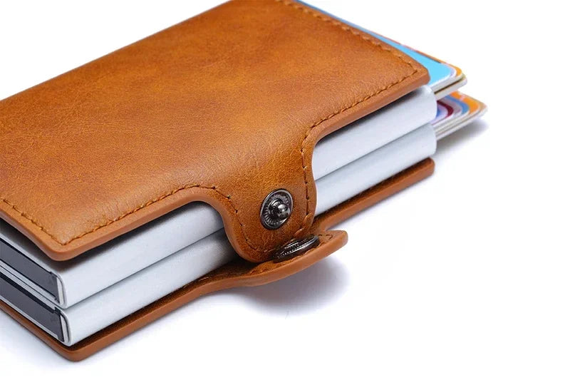 RFID Blocking Men's Card Holder - Secure Aluminum Wallet with Leather Cover