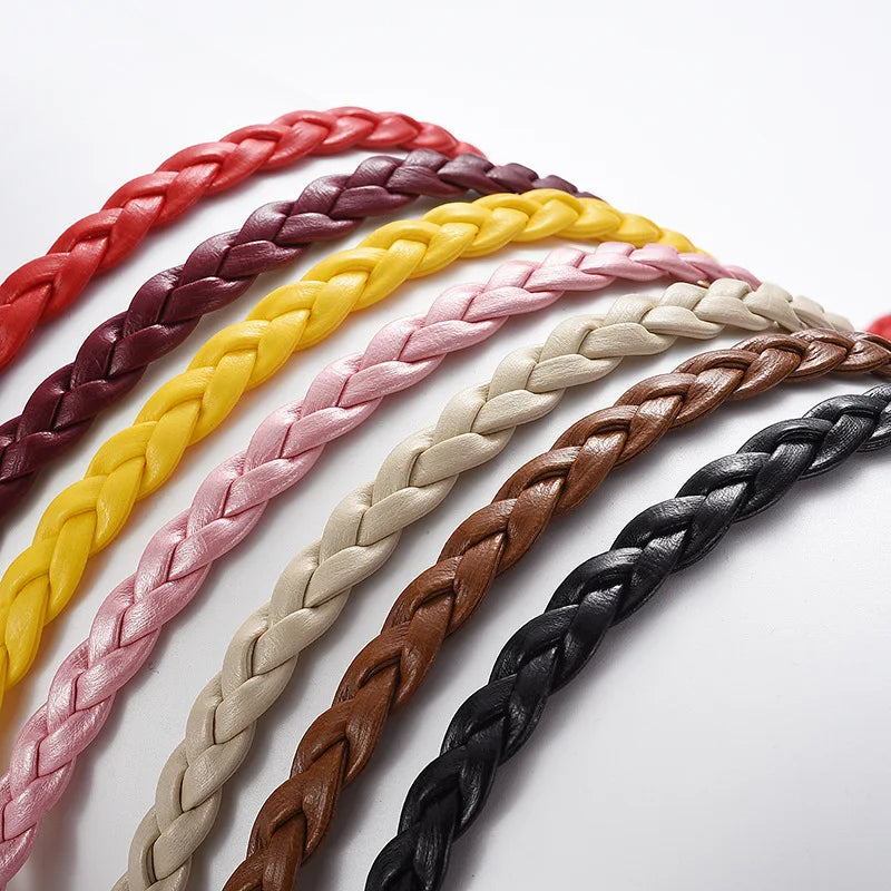 0.8cm Thin Braided PU Leather Belt - Women's Pin Buckle Waistband 110cm