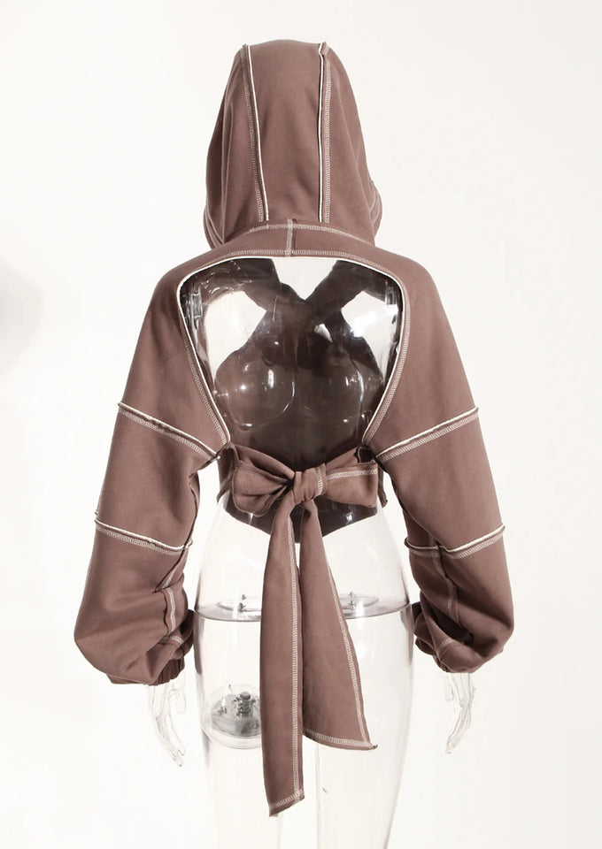 Ladies' Fashion Hoodie - Color Clashing Short Top for Layering