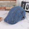 Retro Washed Denim Flat Cap - Adjustable Cotton Sunshade Hat