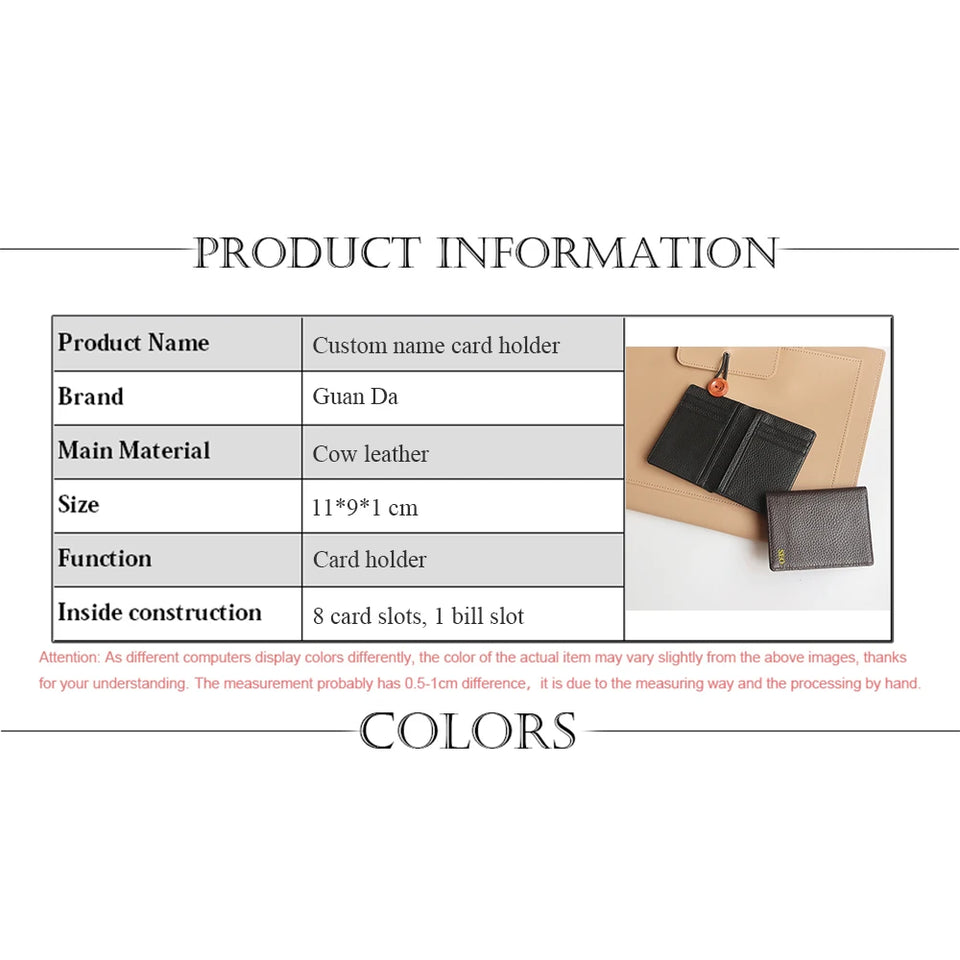 Custom Engraved Leather Card Holder - Personalized Business Wallet for Men