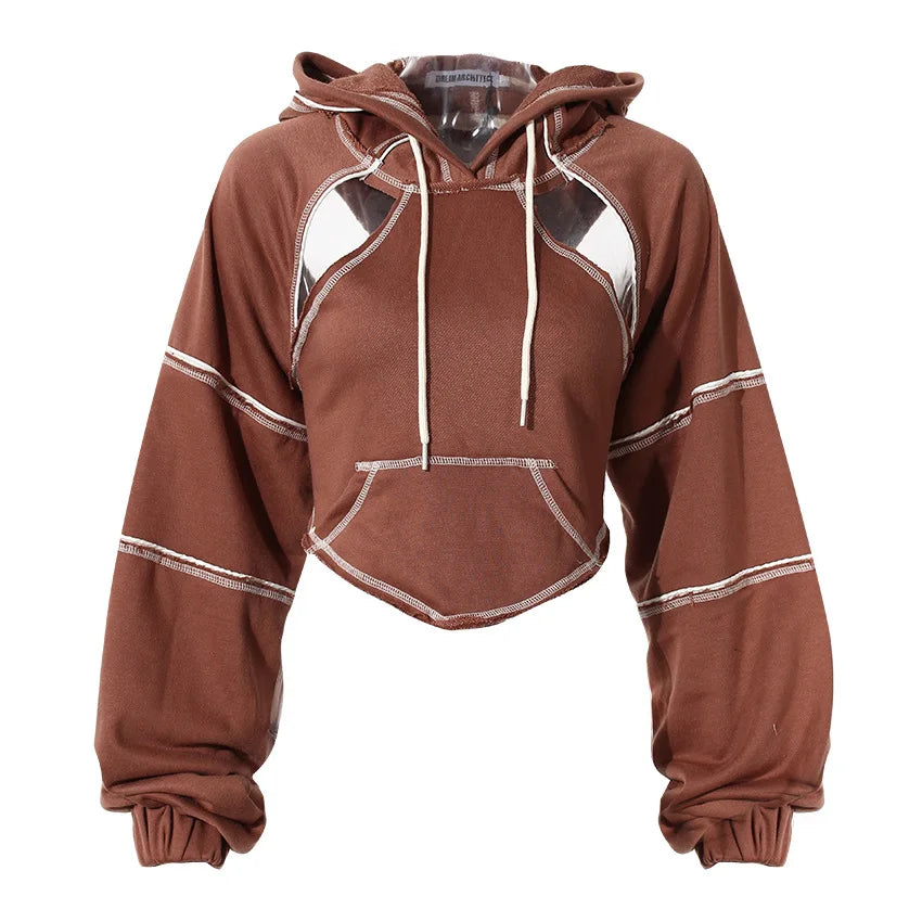 Ladies' Fashion Hoodie - Color Clashing Short Top for Layering