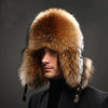 Men's Luxury Fox Fur Hat - 100% Sheepskin Ushanka with Ear Flaps