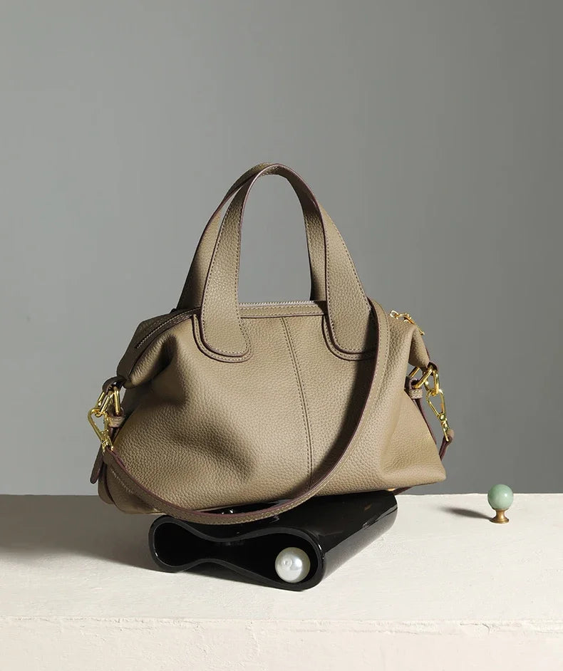 Women's Natural Leather Crossbody Bag - Premium Cowhide Large Capacity Design