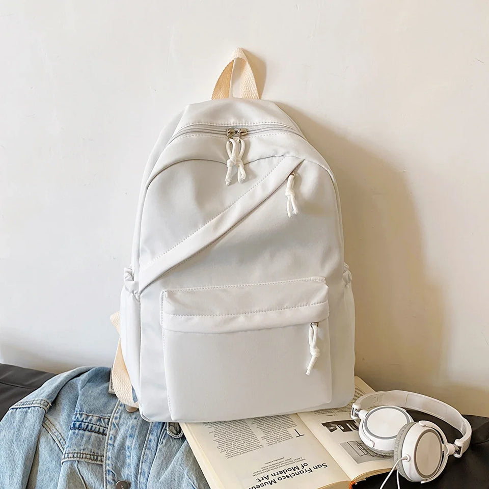 Multi-Pocket Nylon Backpack - Large Capacity with Adjustable Straps for College Commute