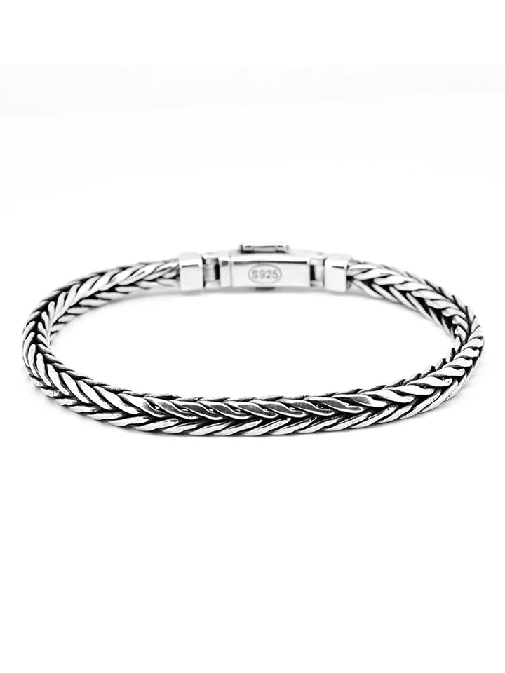 Handmade S925 Sterling Silver Bracelet - Retro Woven Style