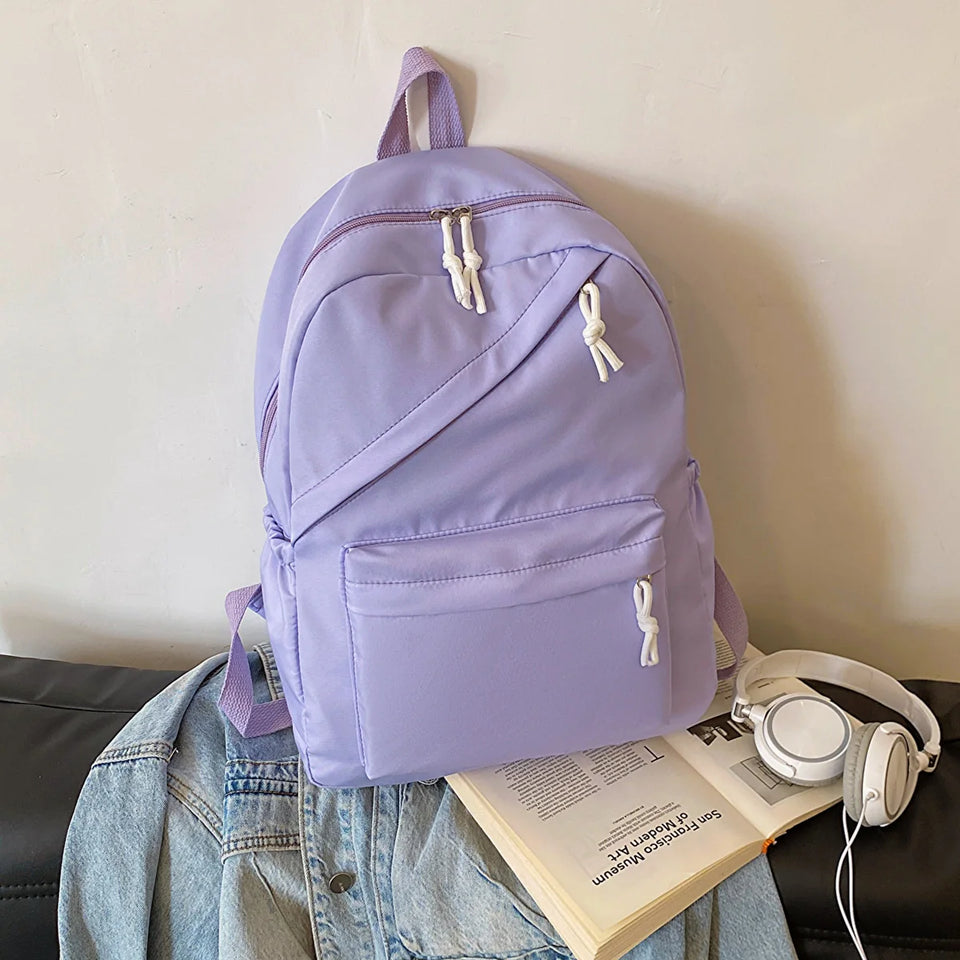 Multi-Pocket Nylon Backpack - Large Capacity with Adjustable Straps for College Commute