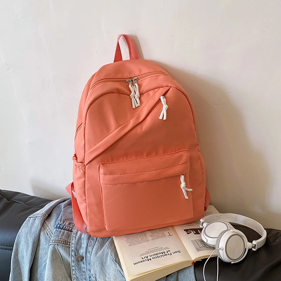 Multi-Pocket Nylon Backpack - Large Capacity with Adjustable Straps for College Commute