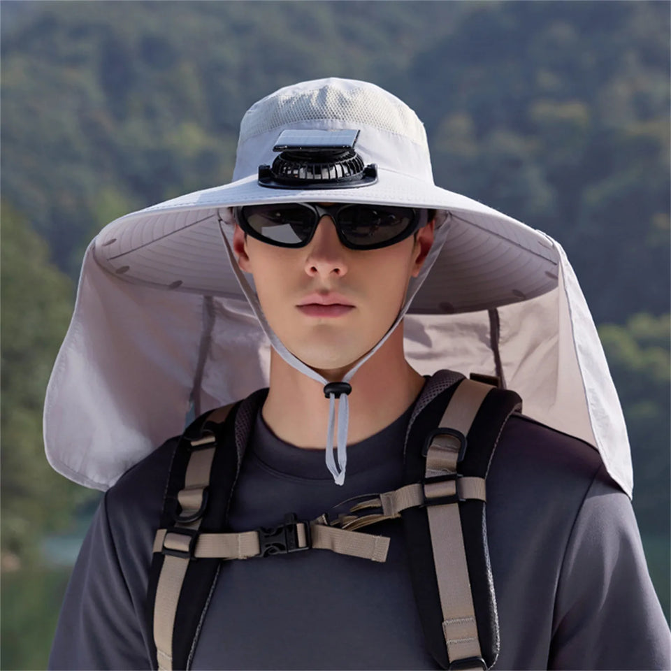 Solar-Powered Fan Hat - Outdoor Cooling Cap with Adjustable Brim & UV Protection