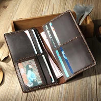 Vintage Crazy Horse Leather Wallet - Handmade Men's Bifold with Money Clip