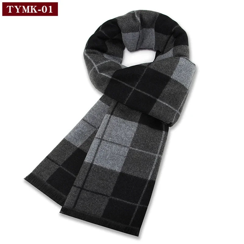 Luxury Men's Cashmere Scarf - Winter Wool Plaid Muffler Perfect for Gifts
