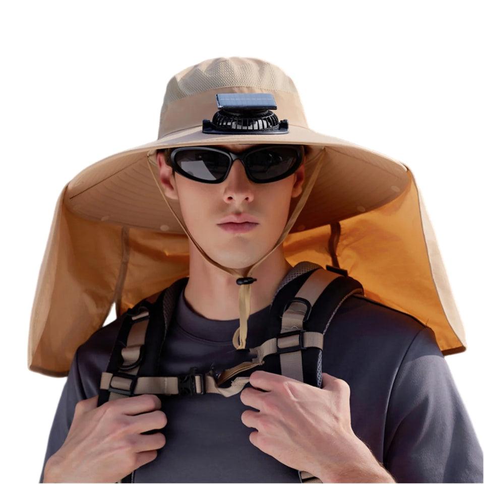 Solar-Powered Fan Hat - Outdoor Cooling Cap with Adjustable Brim & UV Protection