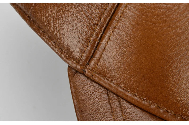 Adjustable Men's Genuine Cowhide Leather Baseball Cap - Fall Winter Sports Hat