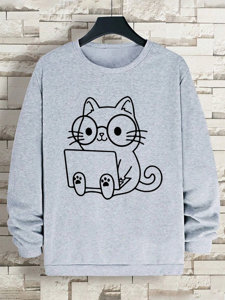 Gentleman Cat Print Men's Hoodie - Hip Hop Streetwear Pullover Sweatshirt