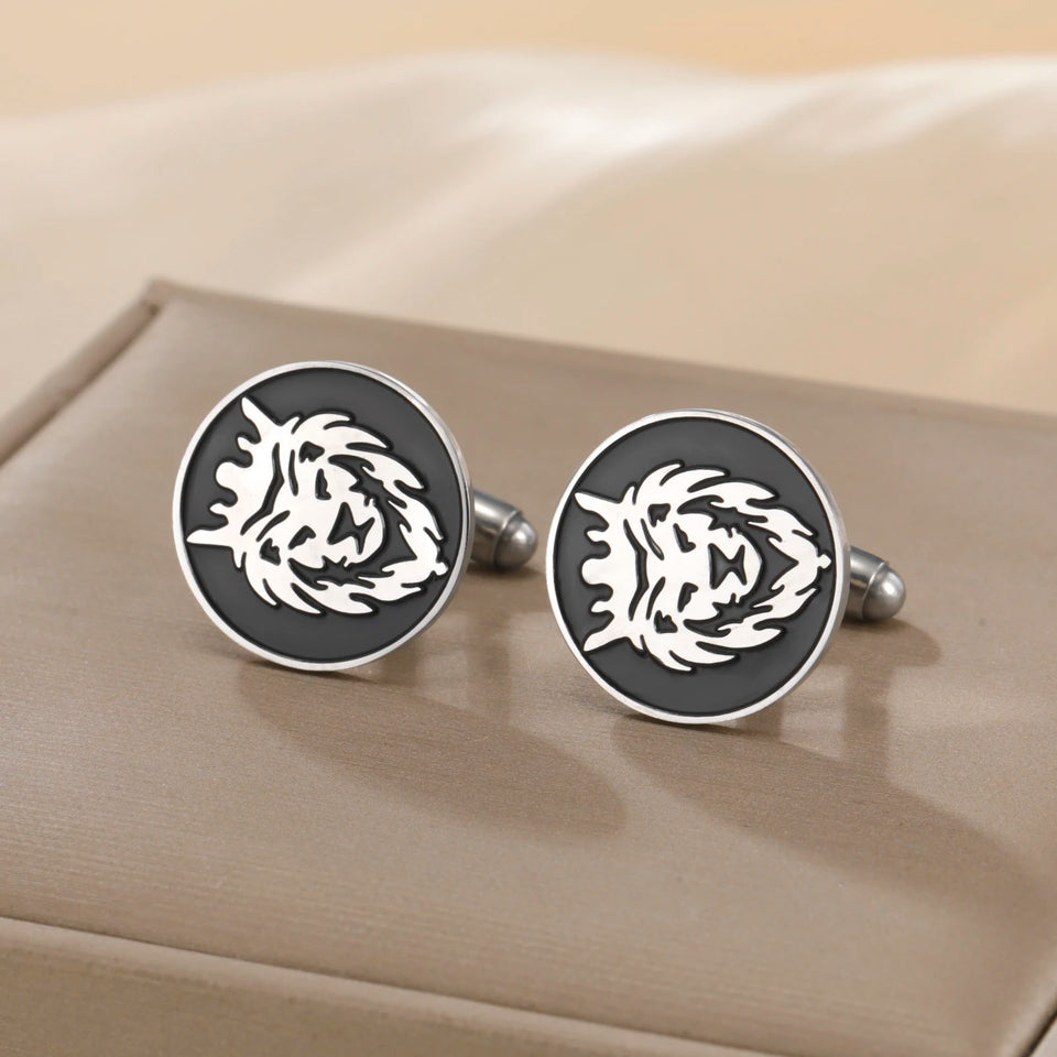 Engraved Lion King Cufflinks - Norse Viking Stainless Steel