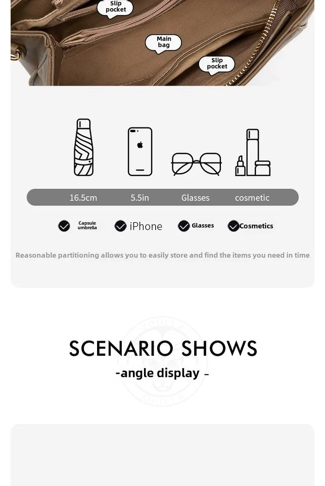 Premium Cowhide Leather Handbag - Women's Fashion Shoulder Bag