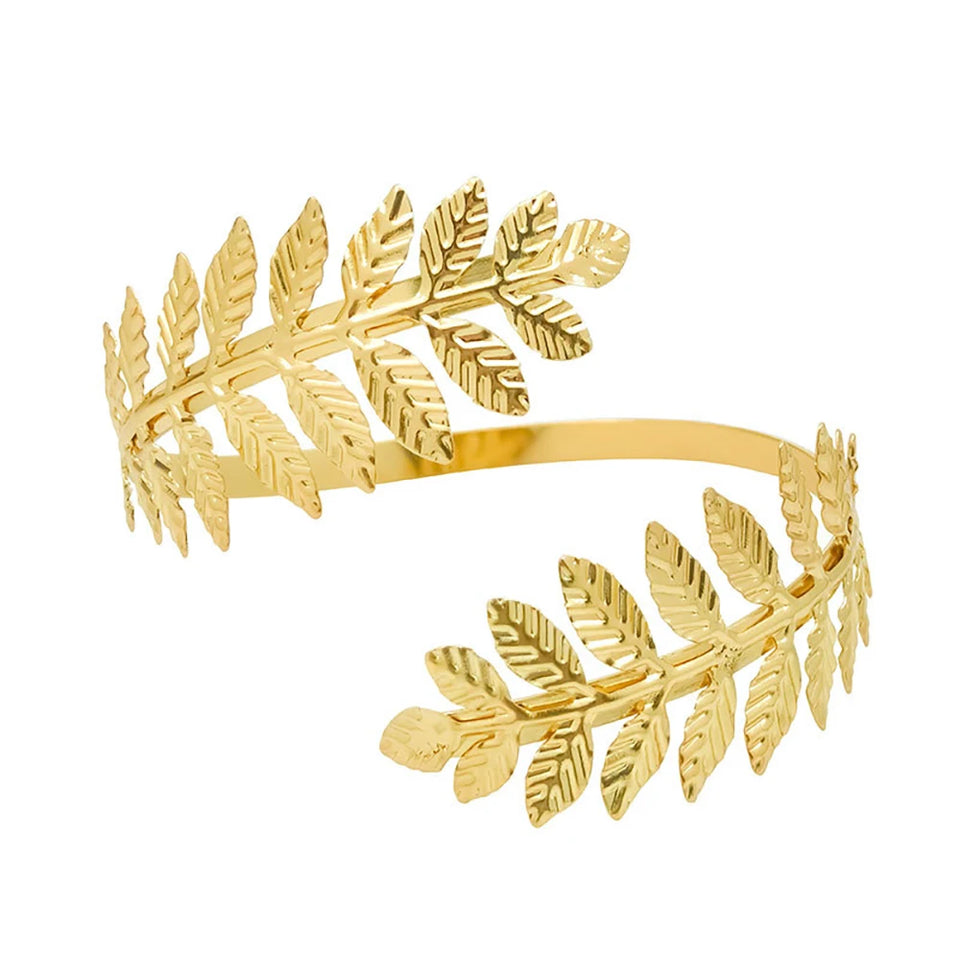 Metal Leaf Upper Arm Cuff - FTCY Greek Roman Style Gold Armband