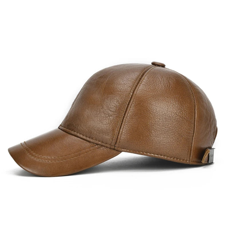 Adjustable Men's Genuine Cowhide Leather Baseball Cap - Fall Winter Sports Hat