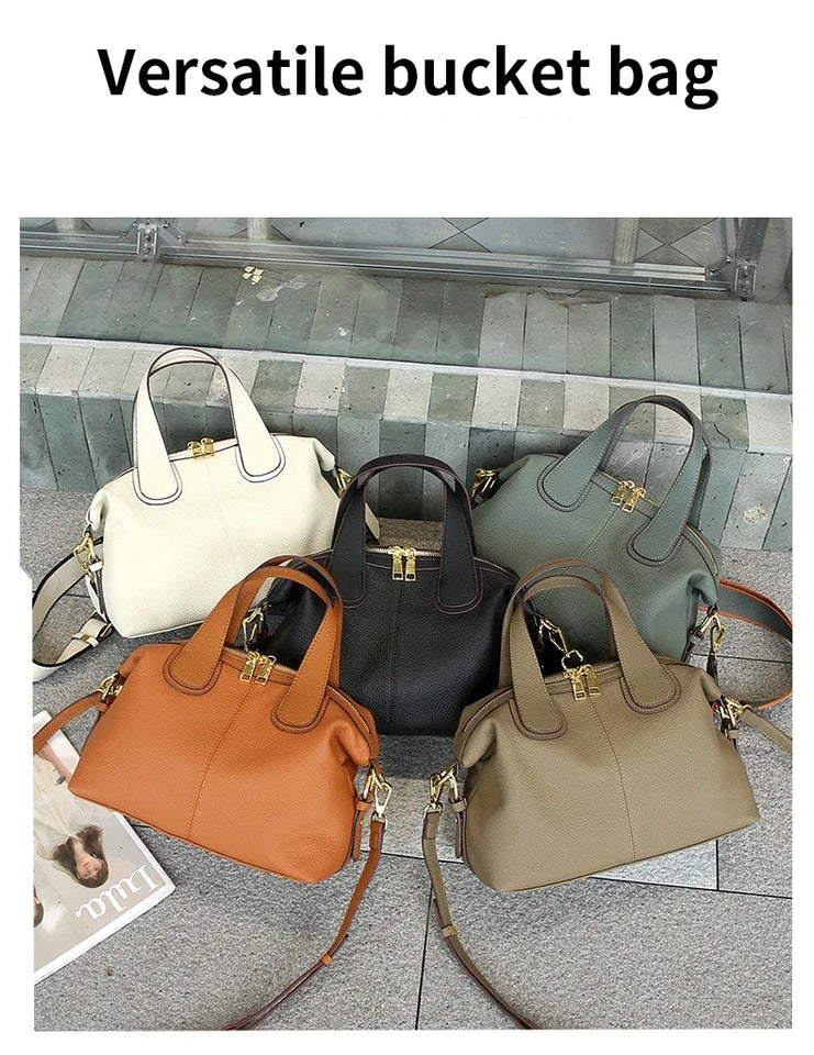 Women's Natural Leather Crossbody Bag - Premium Cowhide Large Capacity Design