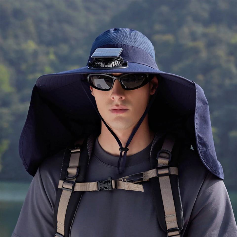Solar-Powered Fan Hat - Outdoor Cooling Cap with Adjustable Brim & UV Protection