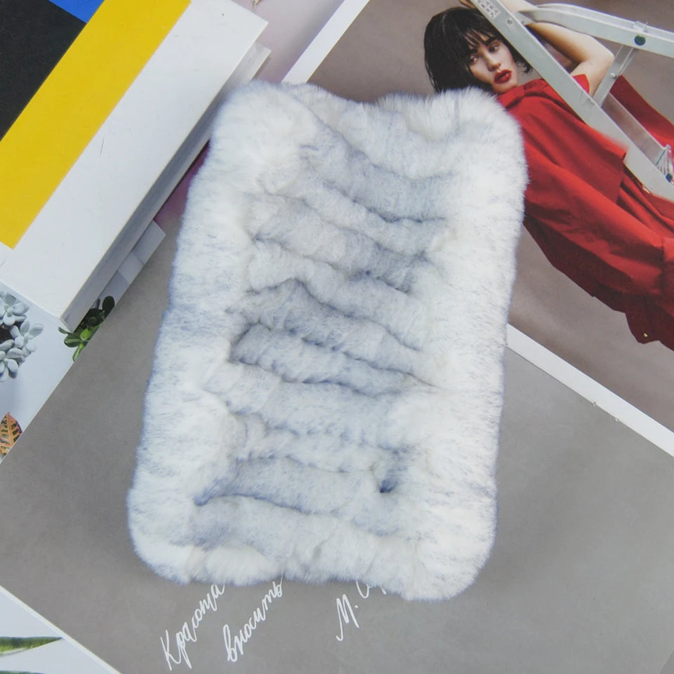 Real Rex Rabbit Fur Scarf - Women's Handmade Knit Cowl & Headband for Winter
