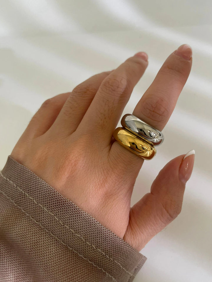 Unisex Minimalist Wide Band Rings - Gold Silver Plated Stainless Steel