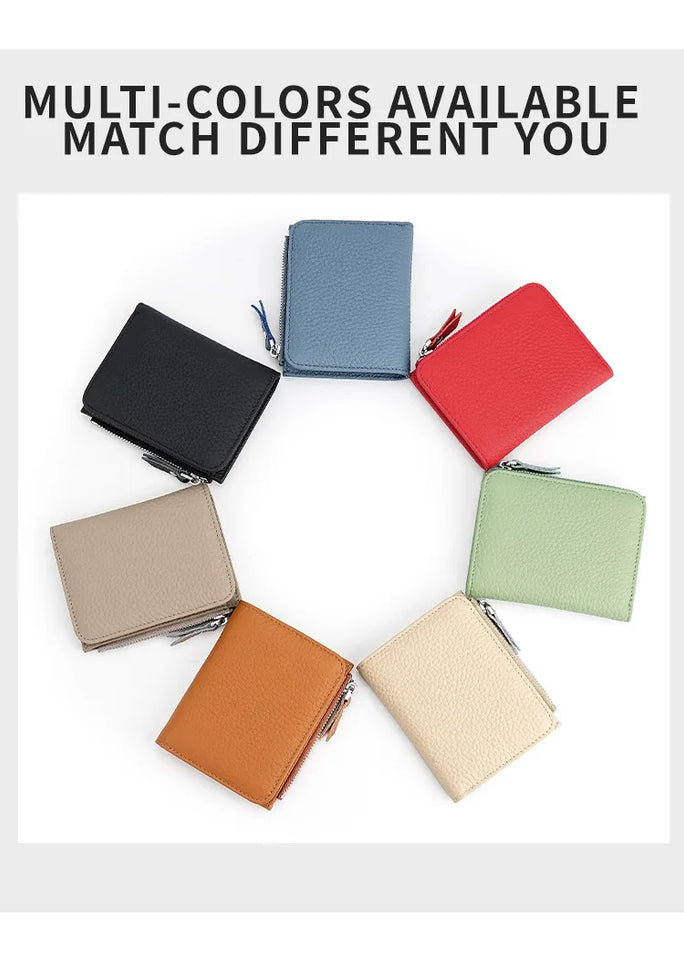 RFID Blocking Women's Leather Wallet - Compact Multi-Card Bifold Purse