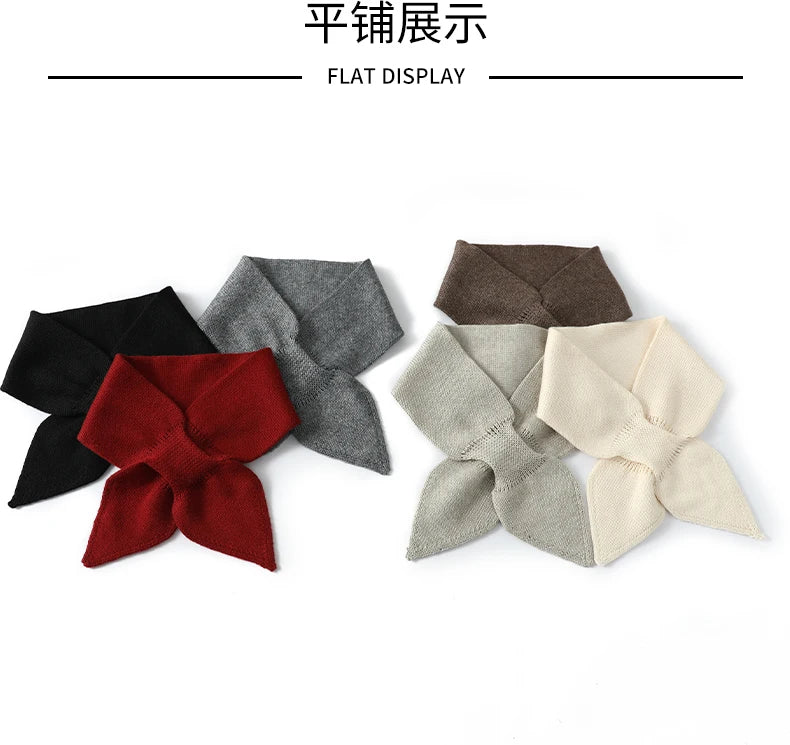 Wool Knit Neck Warmer for Women - Bow Tie Style Winter Scarf with Loop Design