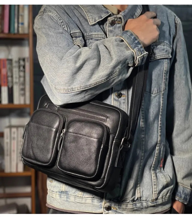 Leather Messenger Bag - Casual Crossbody with Zipper Design