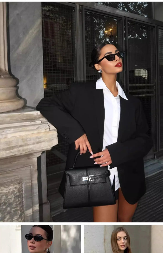 Trapezoidal Leather Handbag for Women - Versatile Tote Style