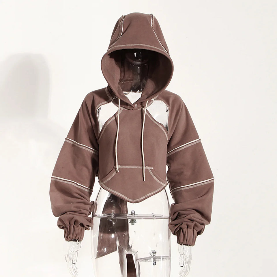 Ladies' Fashion Hoodie - Color Clashing Short Top for Layering