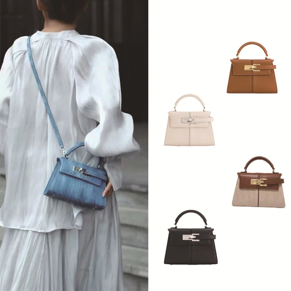 Trapezoidal Leather Handbag for Women - Versatile Tote Style