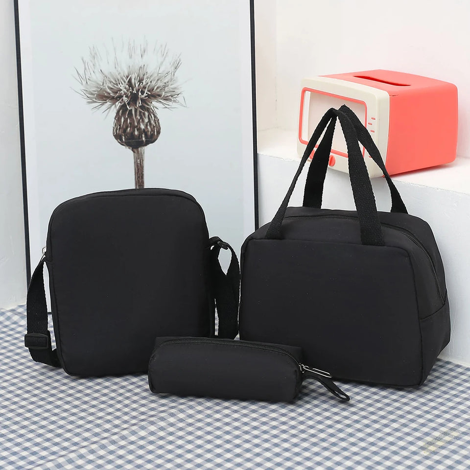 3-Piece Women's Bag Set - Quilted Nylon with Zipper for Commute Essentials