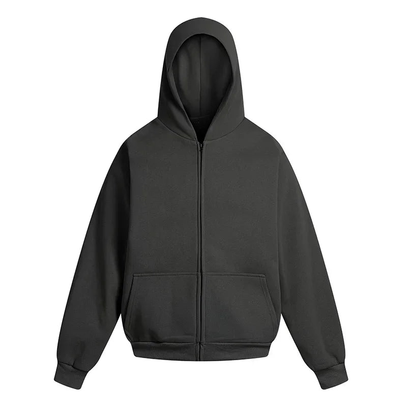 Wide Style Cotton Hoodie - Heavy Double Layer Unisex Zipper Coat