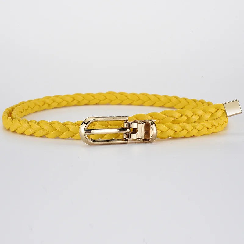 0.8cm Thin Braided PU Leather Belt - Women's Pin Buckle Waistband 110cm