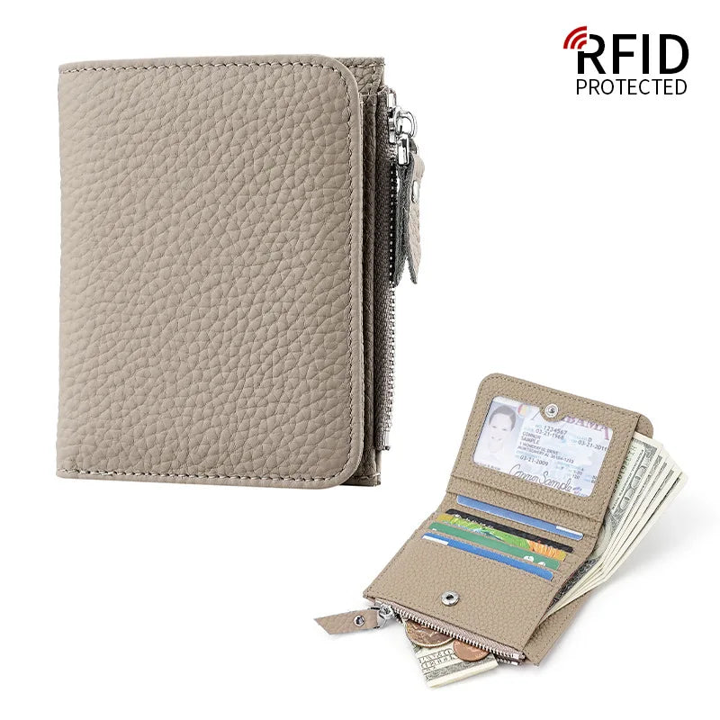 RFID Blocking Women's Leather Wallet - Compact Multi-Card Bifold Purse