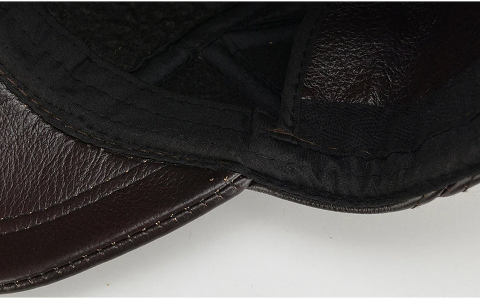 Genuine Leather Baseball Cap for Men - Cowhide Winter Hat with Earflaps