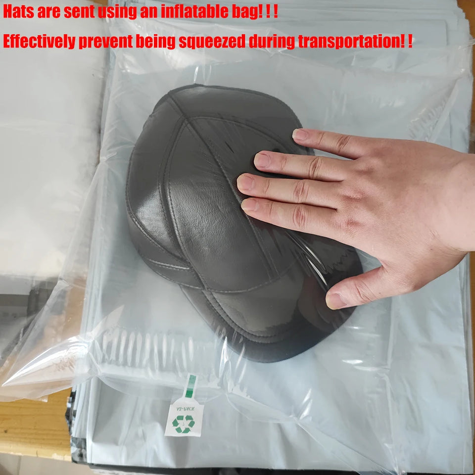 Genuine Leather Baseball Cap for Men - Cowhide Winter Hat with Earflaps