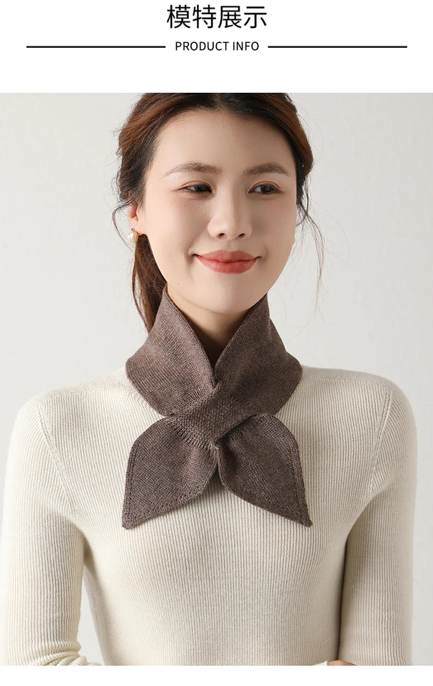 Wool Knit Neck Warmer for Women - Bow Tie Style Winter Scarf with Loop Design