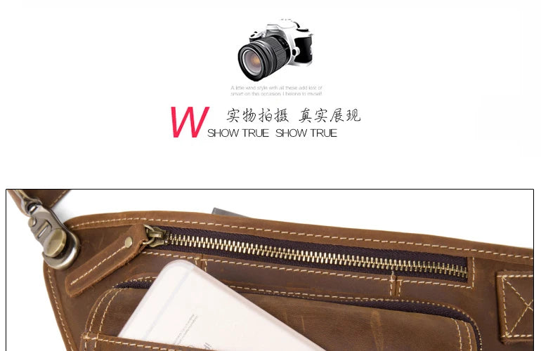 Men's Leather Crossbody Bag - Multi-Function Waist Bag for Sports & Casual Wear
