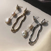 Asymmetric Freshwater Pearl Studs - Elegant Long Metallic Earrings