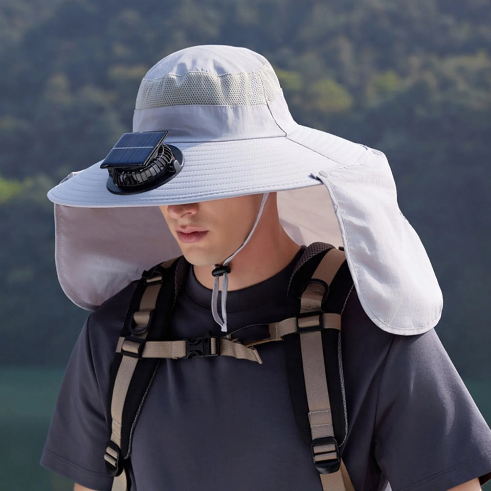 Solar-Powered Fan Hat - Outdoor Cooling Cap with Adjustable Brim & UV Protection