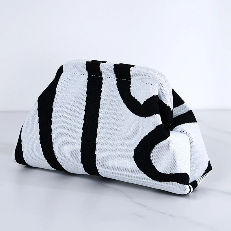 Women's Woven Crochet Clutch Bag - Summer Beach Handbag with Cloud Design